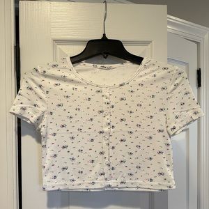 Girls Floral Crop Top - white floral pattern - size:11-12y - perfect condition